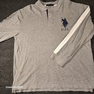 US Polo Assn Mens XL Gray Long Sleeve Polo Shirt USPA Logo number 3 big pony